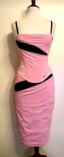Baylis & Knight Pink & Black Mesh Corset Top & Knee Length Skirt Suit Size 10.