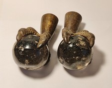 A pair of Antique Victorian Cast Iron & Solid Glass Ball Claw Feet for Furniture