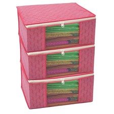 Printed Saree Cover Set of 3 Non-Woven Cloth Storage/Wardrobe Organize Pink