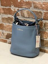 Cath Kidston Soft Leather Blue Bucket Bag/Crossbody Bag. Gold Foil Branding.