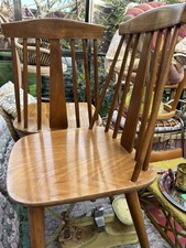 4 MCM  Stick Back Beech Elm Veneer Solid Wood Dining Chairs, Danish /Ercol Style