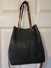 Rowallan Black & Tan Genuine Leather Crossbody Grab Bag Handbag