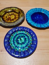 A Set of 3 Bwthyn Pottery Hand Painted Small Plates Made In Wales