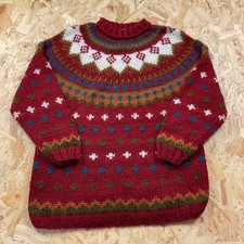 Vintage IVY Hand Knit Nordic Style Fair Isle Jumper Acrylic Red Large