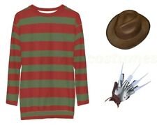 Mens Freddy Costume Jumper Glove Hat Adult Halloween Fancy Dress Costume