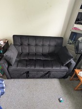 2 Seater Black Pull-out Sofa Bed with 2 Pillows