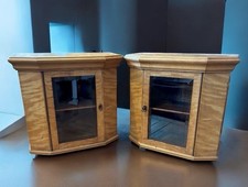 Satinwood Collectors Table / Wall Display Cabinets. Lock & Key, Bevelled Glass