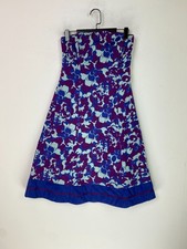 Coast Purple Blue Floral Knee Length Strapless Fit & Flare Dress Side Zip UK 12