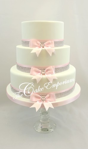 Wedding cake diamante bows - cake,