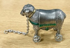 Rare Early Vintage Miniature Metal Sheep On Wheels 