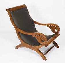 Anglo Indian Leather Teak Plantation Chair 19th Century
