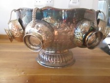 Large Vintage Silver Plated Punch bowl with 8 cups and punch Ladle