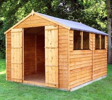 10x8 WOODEN GARDEN SHED WINDOWS DOUBLE DOOR APEX ROOF FELT OUTSIDE TOOL STORAGE