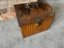 Antique Metal Hat Box Prop Display with brass lock and handle 