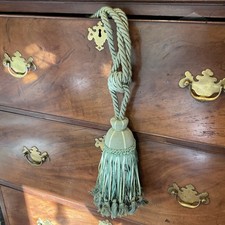 LARGE Vintage double rope country house tassel curtain tie back mint green teal 