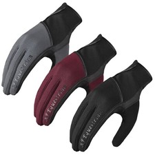 Equestrian Horse Riding Gloves LADIES Synthetic Leather Cotton Black Fingerprint