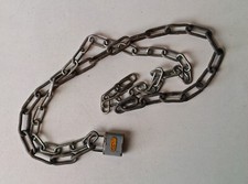 Vintage Metal Padlock with Attached Chains, No Key - Decor or Parts