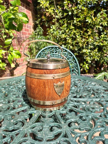 Antique oak biscuit barrel - biscuit,