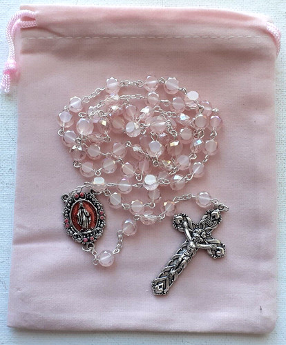 Pink crystal rosary genuine - pink,
