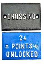 LNWR CAST-IRON  LEVER DESCRIPTION PLATES 'CROSSING' & '24 POINTS UNLOCKED'