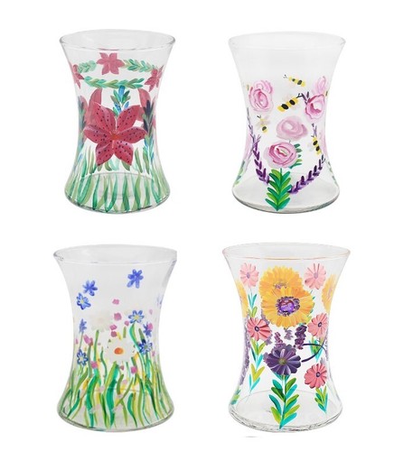 Glass flower vase hand painted - glass,