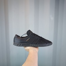 UK 10 - adidas Hamburg Mens Trainers Triple Black Leather Shoes FC5668