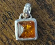 Small Sterling Silver & Amber Square Pendant