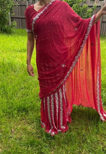 Indian raspberry pink saree - indian,
