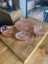 1930’s Art Deco Pink Glass Vanity/Dressing Table Set