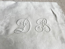 Vintage Serviette Letters DB Cotton Damask Napkin French Table Linen Worn Cutter