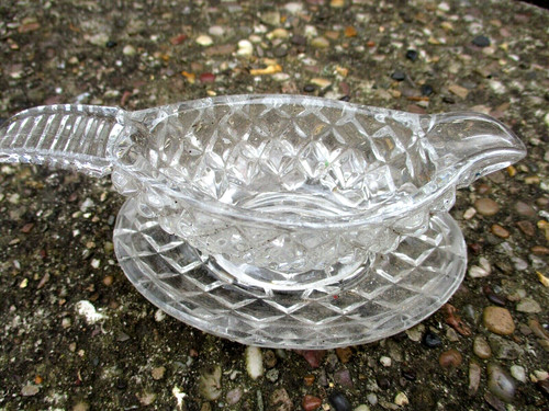 Old pressed glass sauce boat - sauce,