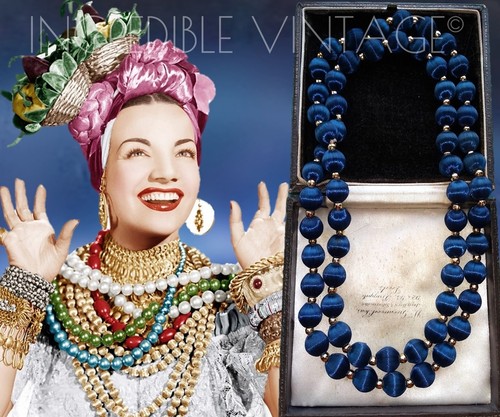 Vintage navy blue silk beads - navy,