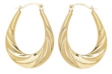 9CT YELLOW GOLD OVAL PATTERNED CREOLE HOOP EARRINGS