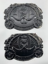 Pair Antique Pressed Tin Victorian Coffin Plate Gothic Momento Mori GOD IS LOVE