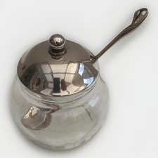 Vintage Preserve Jar With Lid And Spoon Glass Jam Pot Sugar Bowl