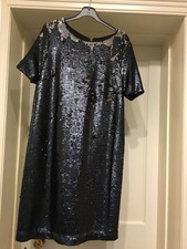 NEXT:FAB BLACK/GOLD F/LINED SHORT SLEEVE SEQUIN SHIFT DRESS UK12 -PARTY/CRUISE!