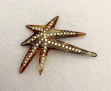 Vintage French Barrette Tortoiseshell Rhinestones Star Hair Comb Clip Pin