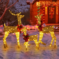 Pre-Lit LED Reindeer Family Set 3pc Christmas Outdoor Light Up Deer Garden Decor