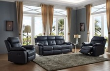 Black Genuine Leather 3 Seater + 2 Armchairs Reclining Recliner Suite - CHICAGO.