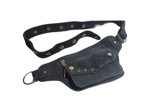 Handmade black leather bum - black, bag
