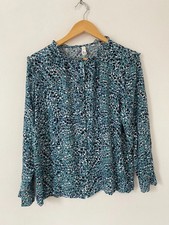 And Or John Lewis Blouse Size 14 Green Blue Button Down Shirt Relaxed