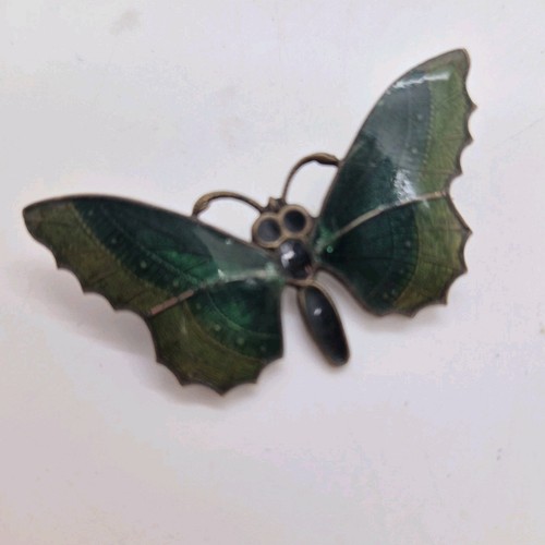 Antique green butterfly - butterfly, enamel