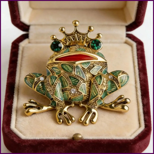 Vintage frog brooch green - brooch,