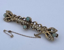 Lovely Quality Costume Jewellery Gold Tone Seed Pearl Bar Brooch