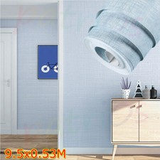 Plain Blue Textured Wallpaper Embossed Plaid Thick Woven Linen Effect Wall Paper
