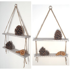 Rustic Shelves Handmade Wooden Shabby Chic Vintage Floating Hanging Rope Shelf 