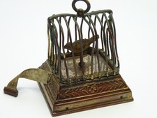 RARE Antique Victorian Novelty Bird Moves In Cage Tape Measure Bird Spins