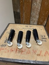 Set Of 4 Reclaimed Vintage Retro Black Wood Furniture Legs With White Casters