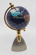 World Globe 7" Inlaid with Blue Lapis Lazuli & Semi Precious Stones Original Box