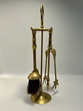 Vintage Brass Fireside Companion Set, Fire Irons - Poker, Brush, Shovel & Tongs